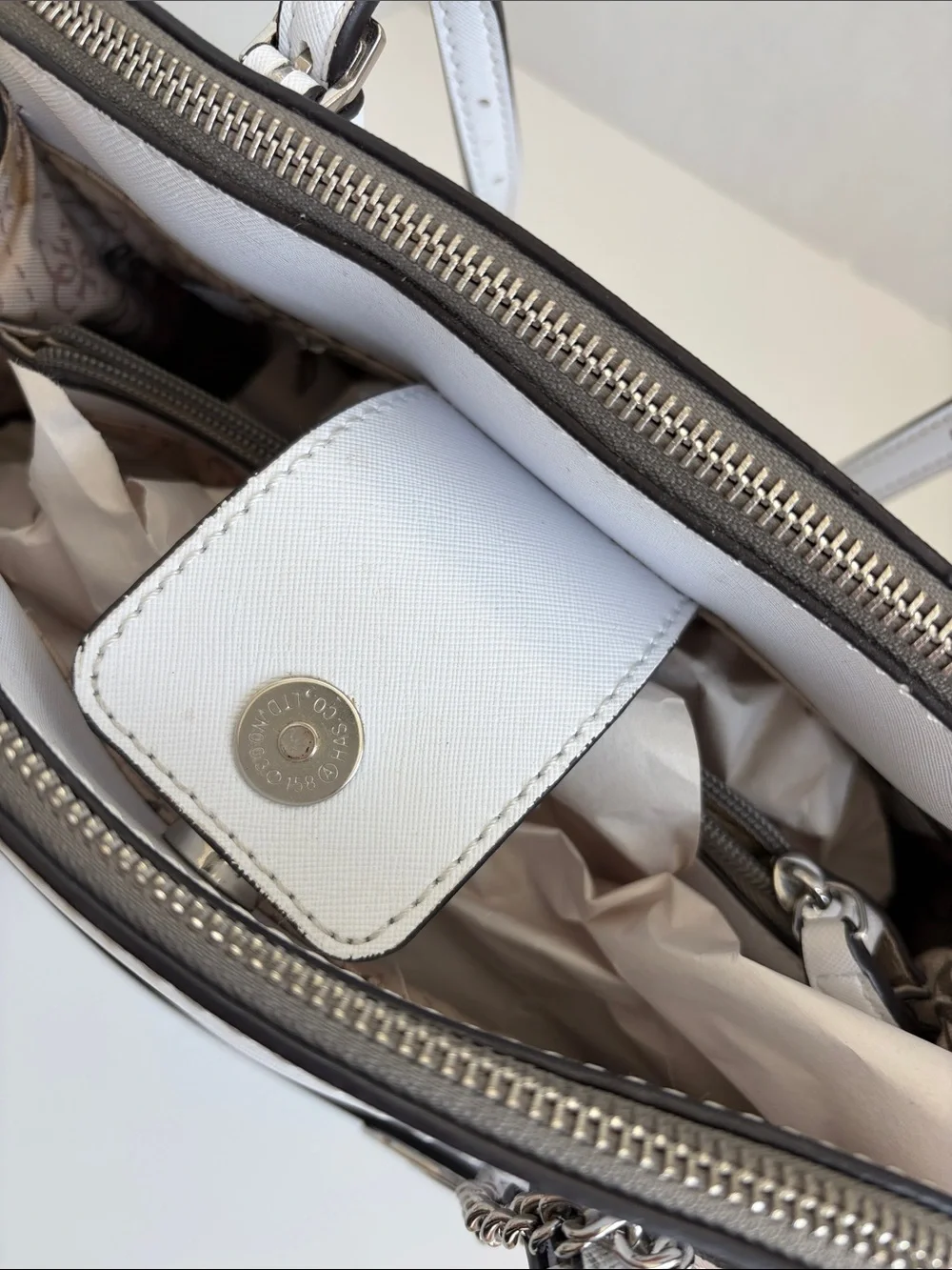 Guess Colorblock Dome Satchel — White, Gray & Blush